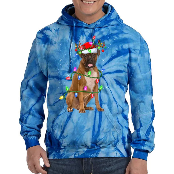 Boxer Dog Lover Xmas Lighting Santa Boxer Christmas Gift Tie Dye Hoodie