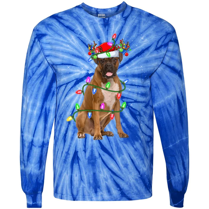 Boxer Dog Lover Xmas Lighting Santa Boxer Christmas Gift Tie-Dye Long Sleeve Shirt