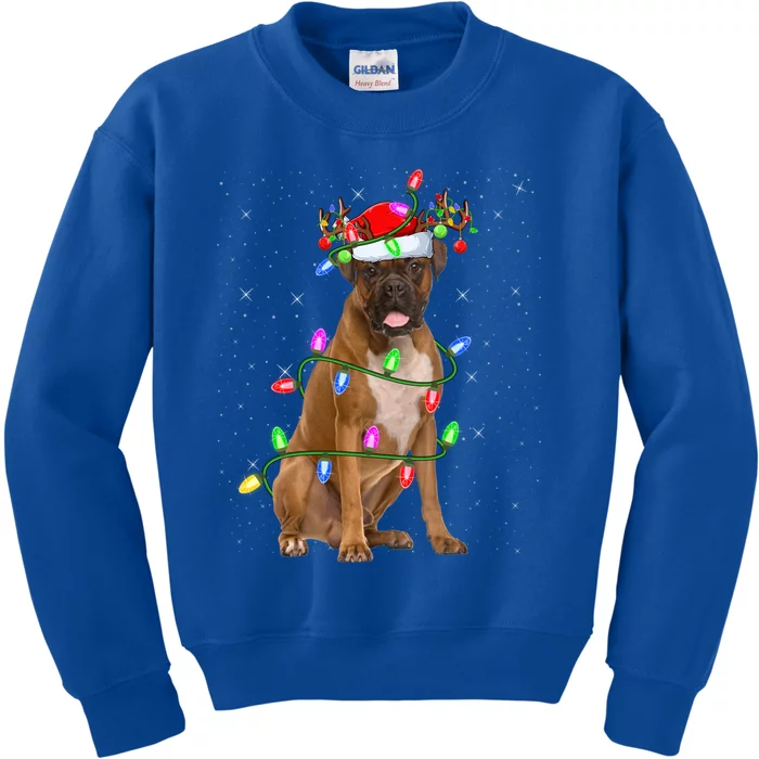 Boxer Dog Lover Xmas Lighting Santa Boxer Christmas Gift Kids Sweatshirt