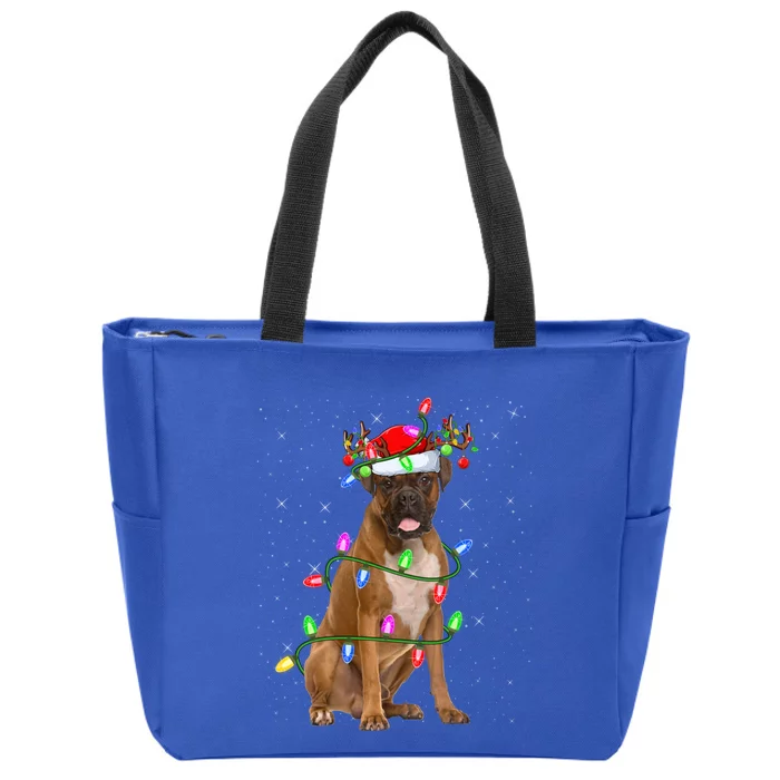 Boxer Dog Lover Xmas Lighting Santa Boxer Christmas Gift Zip Tote Bag