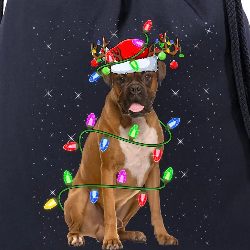 Boxer Dog Lover Xmas Lighting Santa Boxer Christmas Gift Drawstring Bag