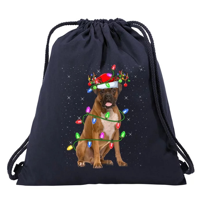 Boxer Dog Lover Xmas Lighting Santa Boxer Christmas Gift Drawstring Bag