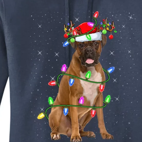 Boxer Dog Lover Xmas Lighting Santa Boxer Christmas Gift Women's Pullover Hoodie