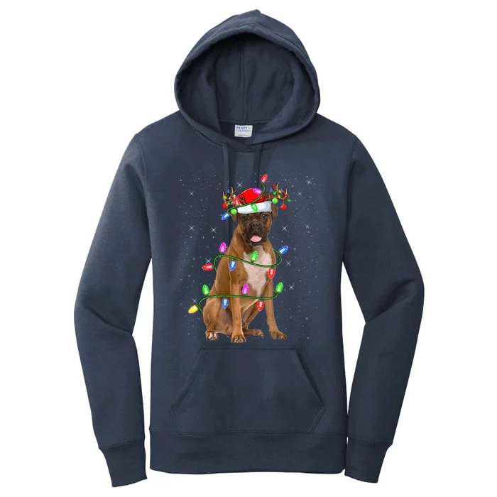 Boxer Dog Lover Xmas Lighting Santa Boxer Christmas Gift Women's Pullover Hoodie