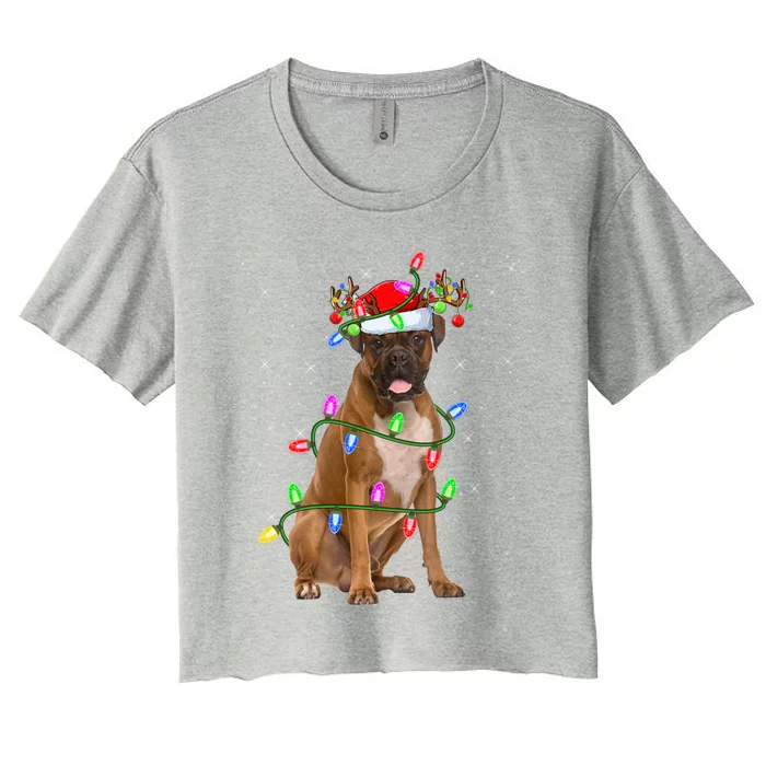 Boxer Dog Lover Xmas Lighting Santa Boxer Christmas Gift Women's Crop Top Tee