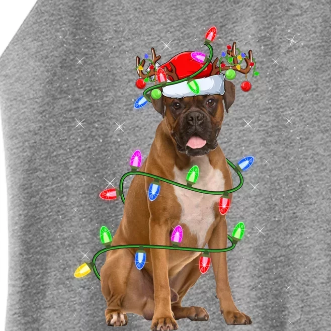 Boxer Dog Lover Xmas Lighting Santa Boxer Christmas Gift Women’s Perfect Tri Rocker Tank