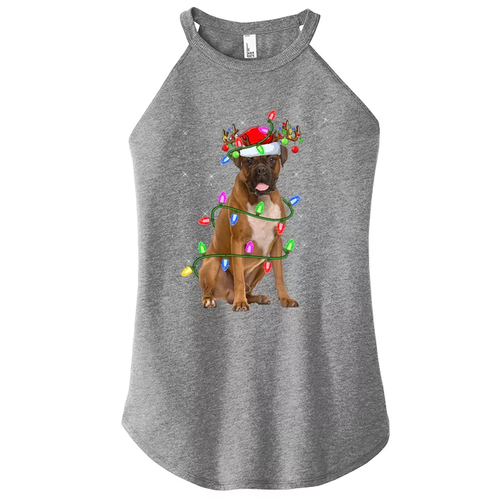 Boxer Dog Lover Xmas Lighting Santa Boxer Christmas Gift Women’s Perfect Tri Rocker Tank