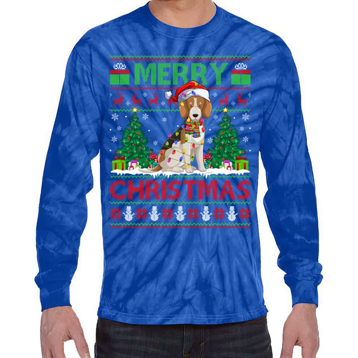 Beagle Dog Lover Xmas Lighting Santa Ugly Beagle Christmas Cute Gift Tie-Dye Long Sleeve Shirt