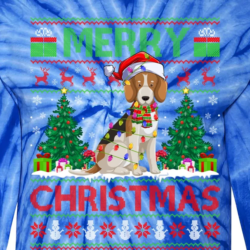 Beagle Dog Lover Xmas Lighting Santa Ugly Beagle Christmas Cute Gift Tie-Dye Long Sleeve Shirt