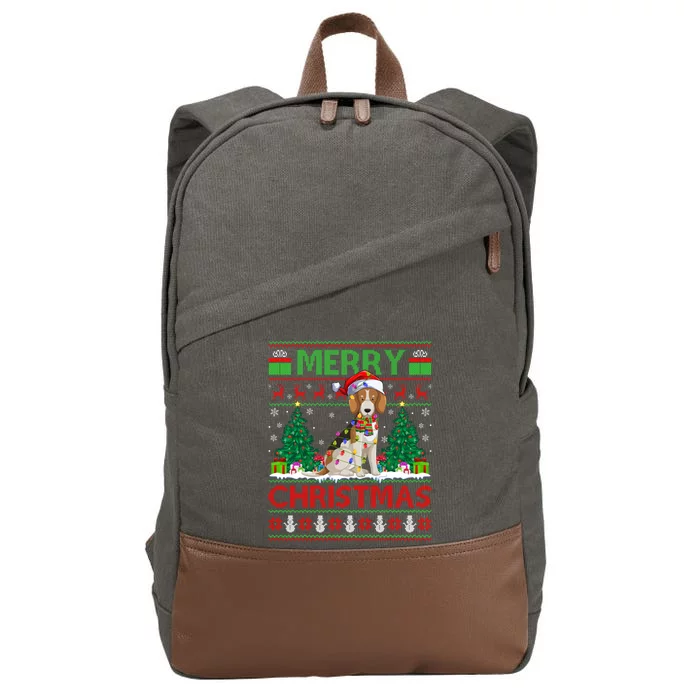 Beagle Dog Lover Xmas Lighting Santa Ugly Beagle Christmas Cute Gift Cotton Canvas Backpack