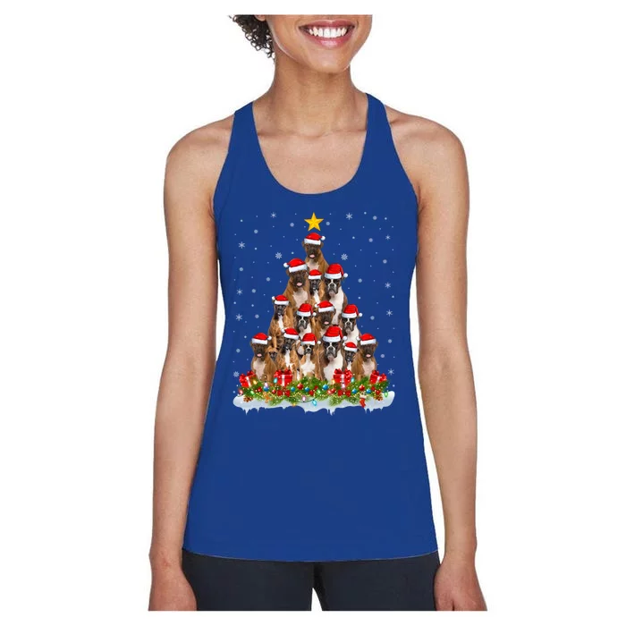 Boxer Dog Lover Xmas Tree Santa Christmas Boxer Gift Women's Racerback Tank