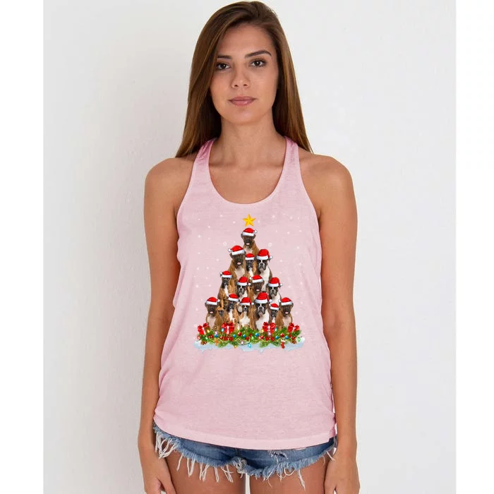 Boxer Dog Lover Xmas Tree Santa Christmas Boxer Gift Women's Knotted Racerback Tank