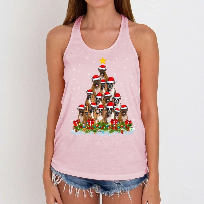 Boxer Dog Lover Xmas Tree Santa Christmas Boxer Gift Women's Knotted Racerback Tank