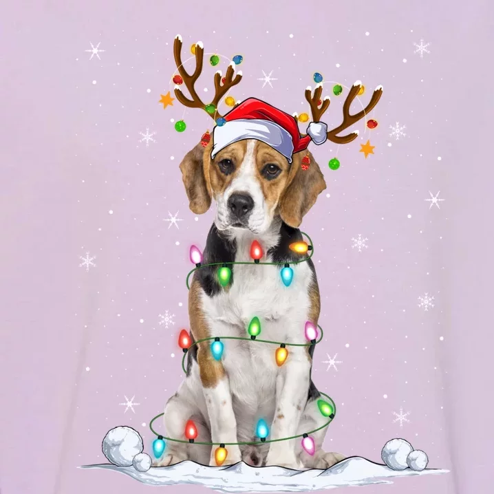 Beagle Dog Lover Xmas Lights Holiday Santa Beagle Christmas Gift Garment-Dyed Sweatshirt