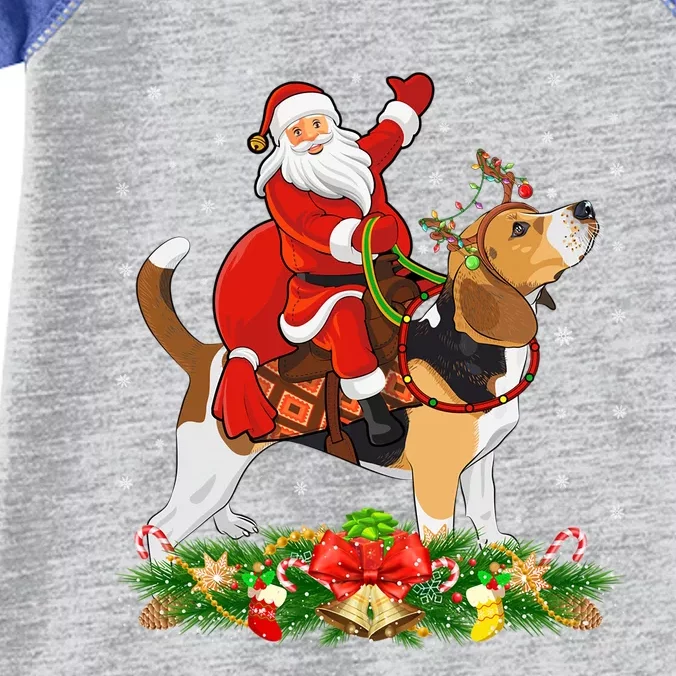 Beagle Dog Lover Funny Santa Riding Beagle Christmas Cool Gift Infant Baby Jersey Bodysuit