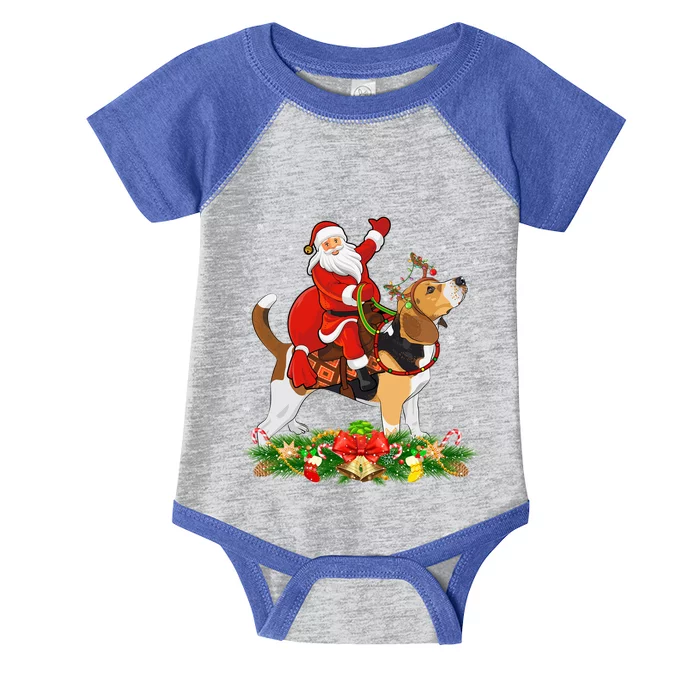 Beagle Dog Lover Funny Santa Riding Beagle Christmas Cool Gift Infant Baby Jersey Bodysuit