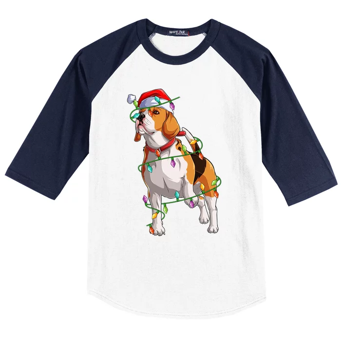 Beagle Dog Lover Xmas Santa Hat Beagle Christmas Gift Baseball Sleeve Shirt