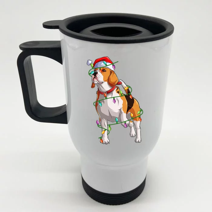 Beagle Dog Lover Xmas Santa Hat Beagle Christmas Gift Front & Back Stainless Steel Travel Mug