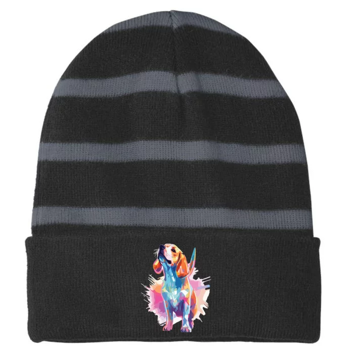 Beagle Dog Lover Funny Hunting Dog Beagle Premium Striped Beanie with Solid Band