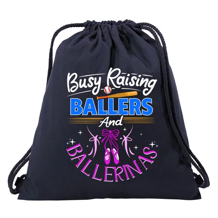 Baseball Dance Mom Gift Busy Raising Ballers And Ballerinas Gift Drawstring Bag