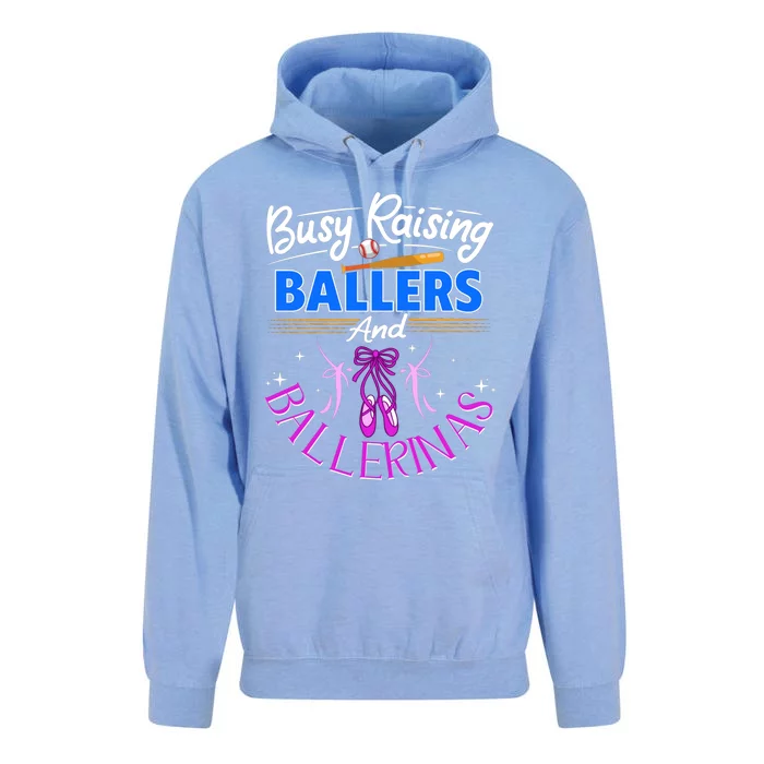 Baseball Dance Mom Gift Busy Raising Ballers And Ballerinas Gift Unisex Surf Hoodie