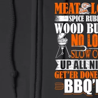 Bbq Design Meat Lovers Barbecue Smoking Grill Full Zip Hoodie