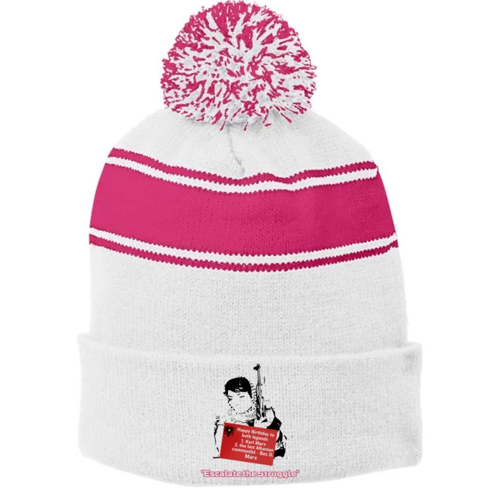 Bes D. Marx Escalate The Struggle Stripe Pom Pom Beanie