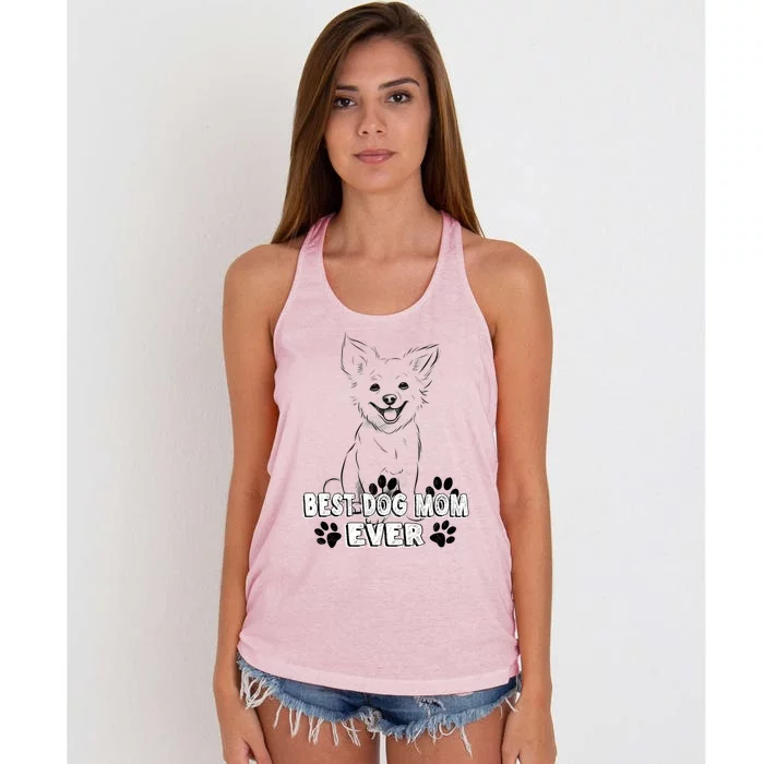 Best Dog Mom Ever Cardigan Welsh Simple Line Art Gift Women's Knotted Racerback Tank