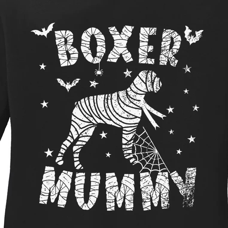 Boxer dog Mummy Halloween Ladies Long Sleeve Shirt