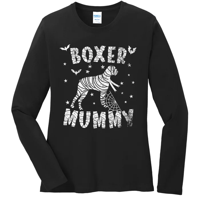 Boxer dog Mummy Halloween Ladies Long Sleeve Shirt