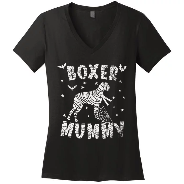 Boxer dog Mummy Halloween Women's V-Neck T-Shirt