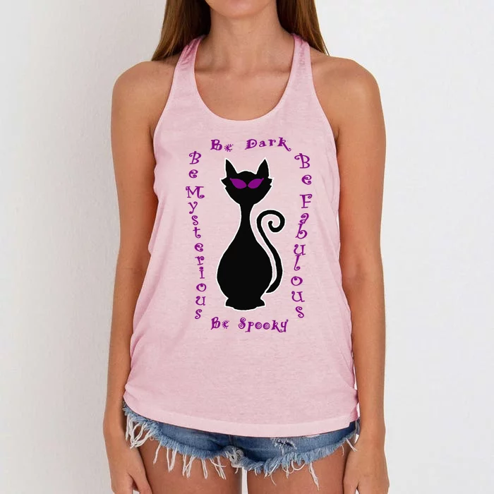 Be Dark Mysterious Spooky Fabulous! Halloween Black Cat Women's Knotted Racerback Tank