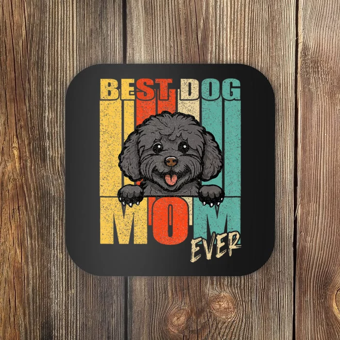 Best Dog Mom Ever Black Toy Poodle Mama Vintage Retro Coaster