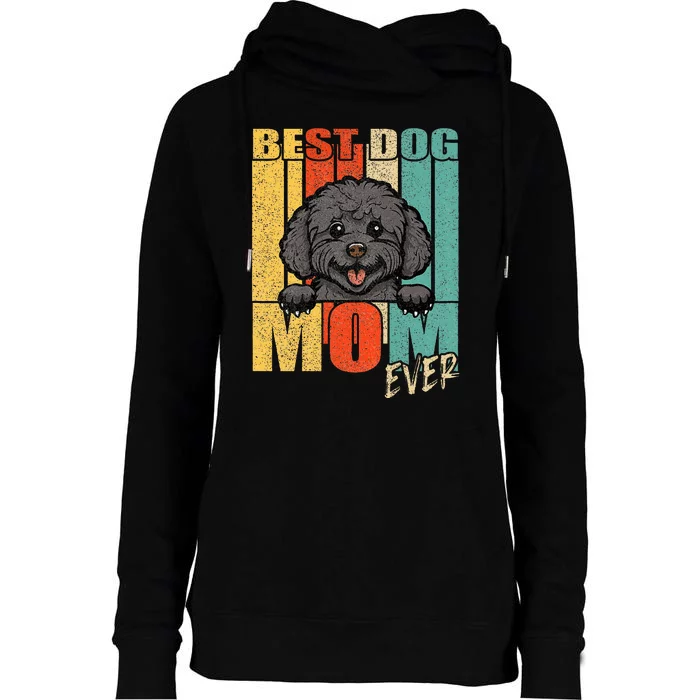 Best Dog Mom Ever Black Toy Poodle Mama Vintage Retro Womens Funnel Neck Pullover Hood