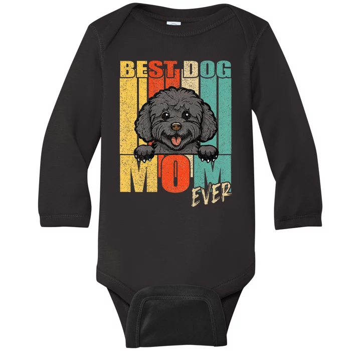 Best Dog Mom Ever Black Toy Poodle Mama Vintage Retro Baby Long Sleeve Bodysuit