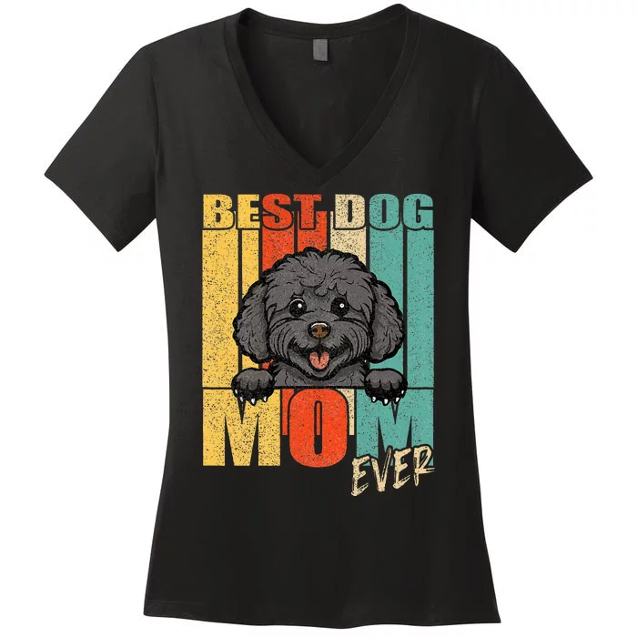 Best Dog Mom Ever Black Toy Poodle Mama Vintage Retro Women's V-Neck T-Shirt