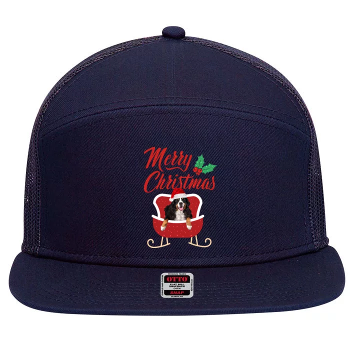 Bernese Dog Merry Christmas Design For The Holiday Season! 7 Panel Mesh Trucker Snapback Hat