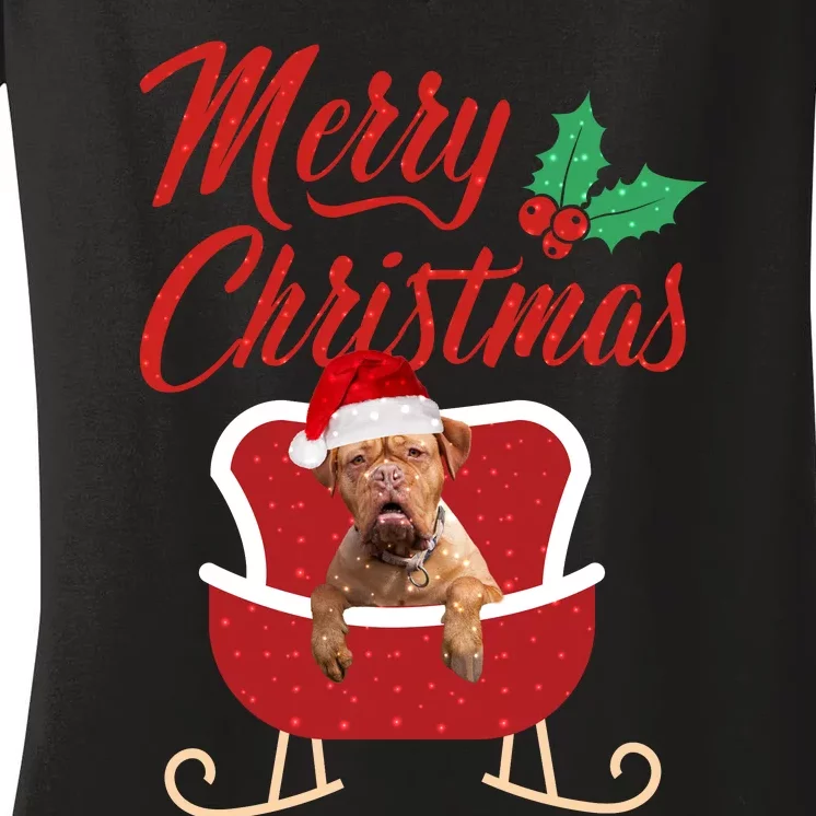 Bordeaux Dog Merry Christmas Design For The Holiday Season! Women's V-Neck T-Shirt