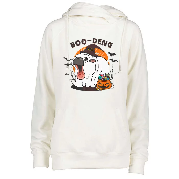 Boo Deng Moo Deng Baby Hippo Funny Halloween Animals Womens Funnel Neck Pullover Hood