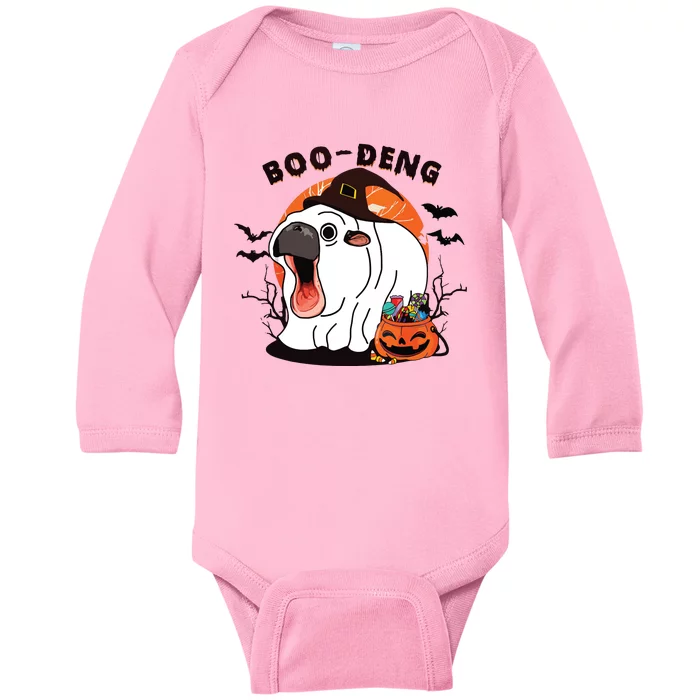 Boo Deng Moo Deng Baby Hippo Funny Halloween Animals Baby Long Sleeve Bodysuit