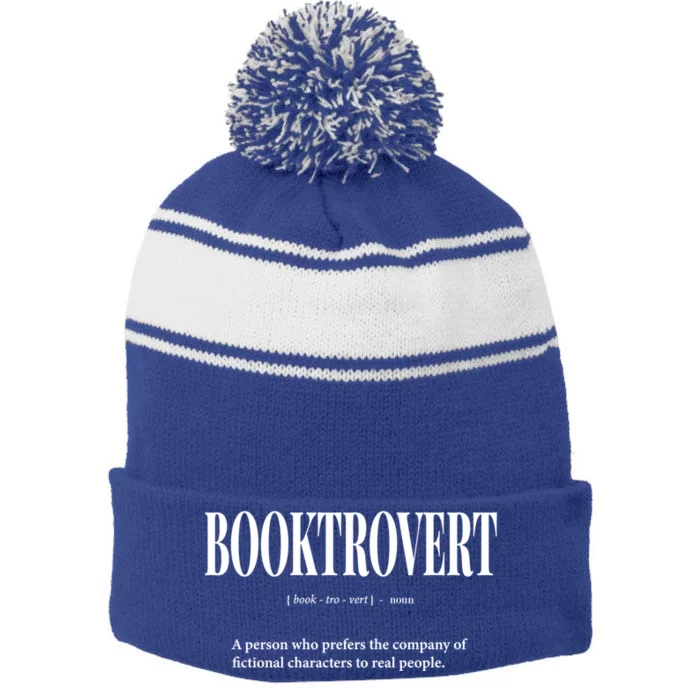 Booktrovert Definition Meaning Funny Book Lover Great Gift Stripe Pom Pom Beanie