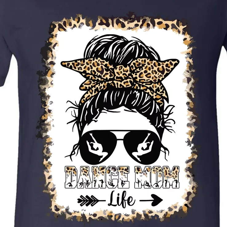 Bleached Dance Mom Messy Bun Leopard Dancer Mom Mothers Day V-Neck T-Shirt