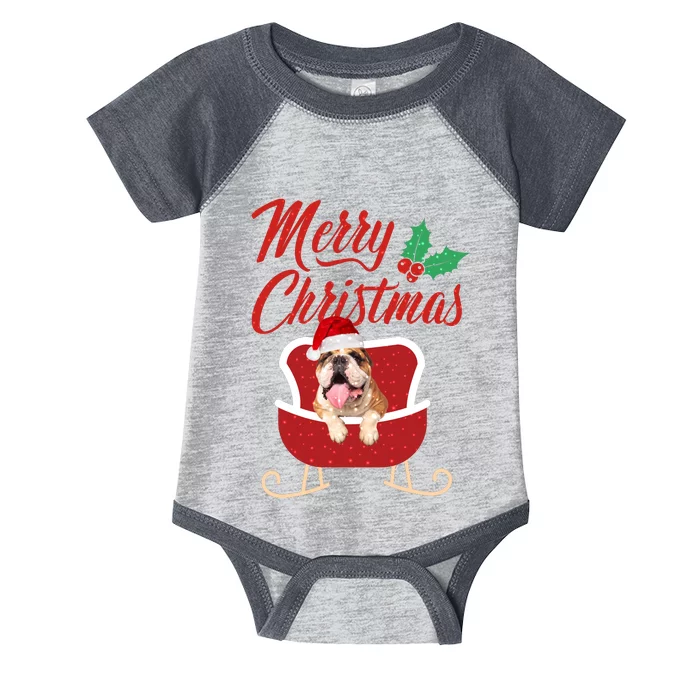 Bulldog Dog Merry Christmas Design For The Holiday Season! Infant Baby Jersey Bodysuit