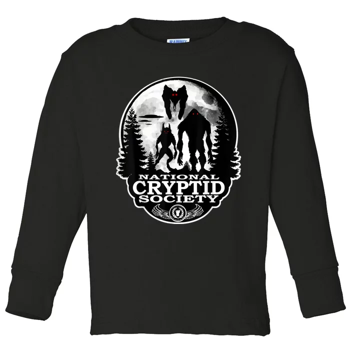 Bigfoot Dogman Mothman UFO; National Cryptid Society Logo Toddler Long Sleeve Shirt