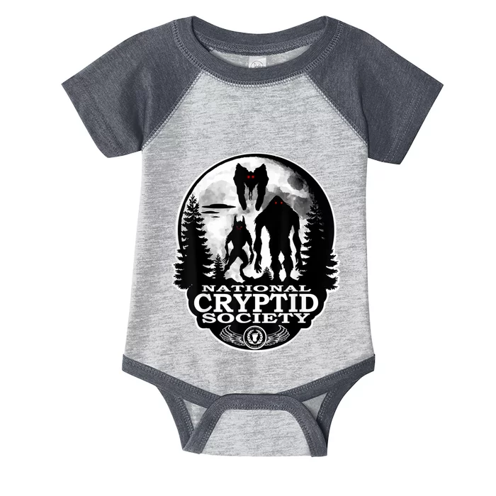 Bigfoot Dogman Mothman UFO; National Cryptid Society Logo Infant Baby Jersey Bodysuit