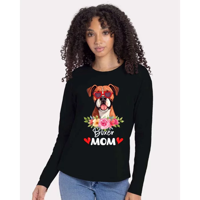 Boxer Dog Mama Mom Sunglasses Flower Dog Lover Owner Womens Cotton Relaxed Long Sleeve T-Shirt