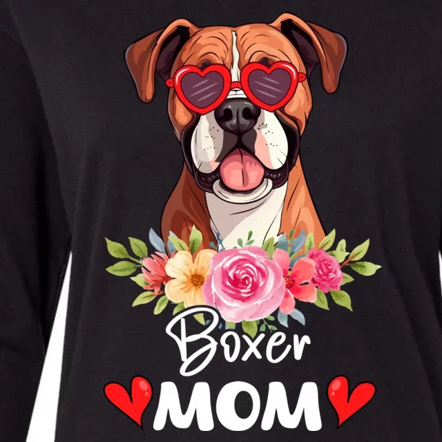 Boxer Dog Mama Mom Sunglasses Flower Dog Lover Owner Womens Cotton Relaxed Long Sleeve T-Shirt