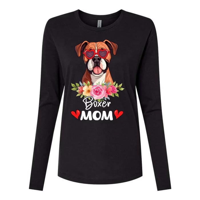 Boxer Dog Mama Mom Sunglasses Flower Dog Lover Owner Womens Cotton Relaxed Long Sleeve T-Shirt