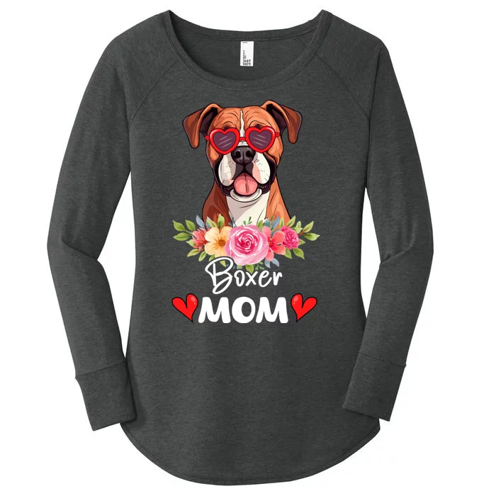 Boxer Dog Mama Mom Sunglasses Flower Dog Lover Owner Women's Perfect Tri Tunic Long Sleeve Shirt