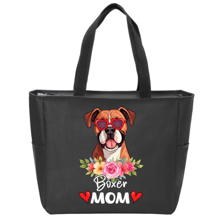 Boxer Dog Mama Mom Sunglasses Flower Dog Lover Owner Zip Tote Bag